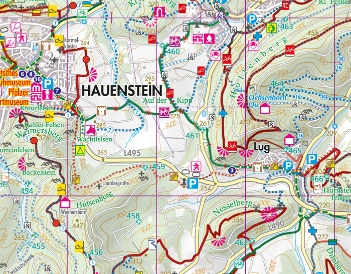 Ausschnitt aus der Wanderkarte Hauenstein und Trifelsland