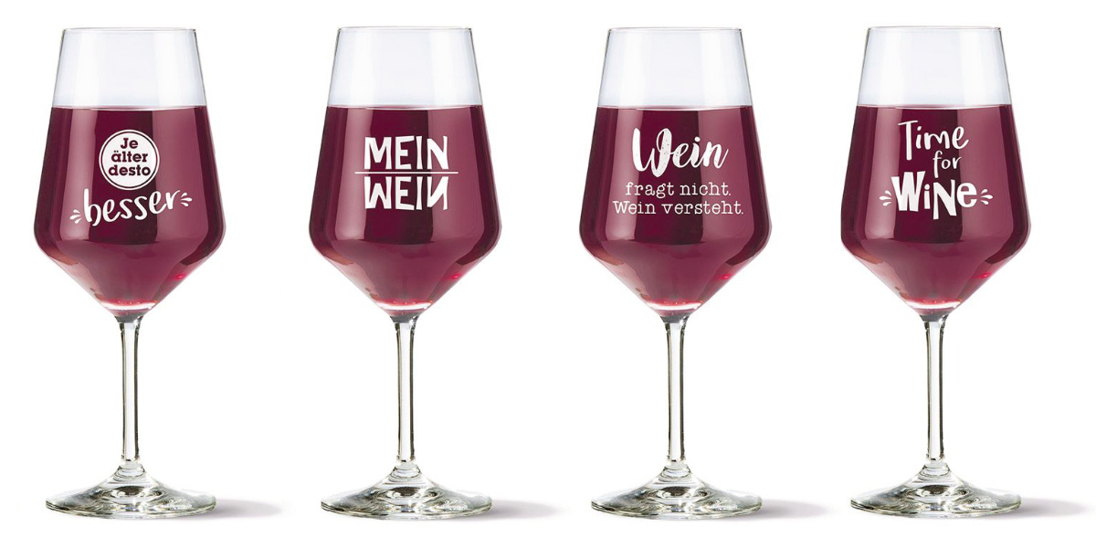 Bedruckte Weingläser mit Stiel - verschiedene Sprüche zum Wein
