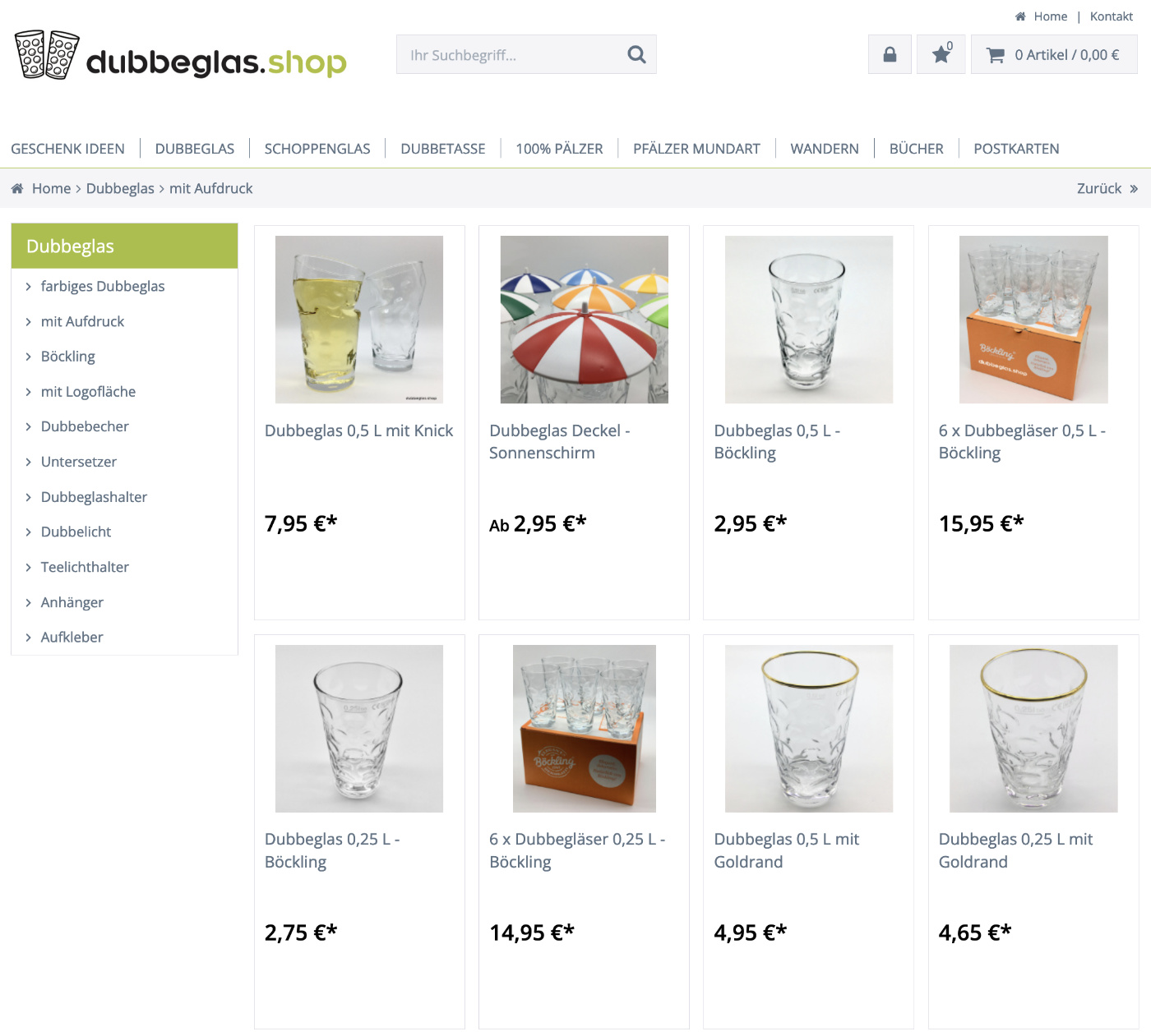 Dubbeglas Shop im Satzwerk